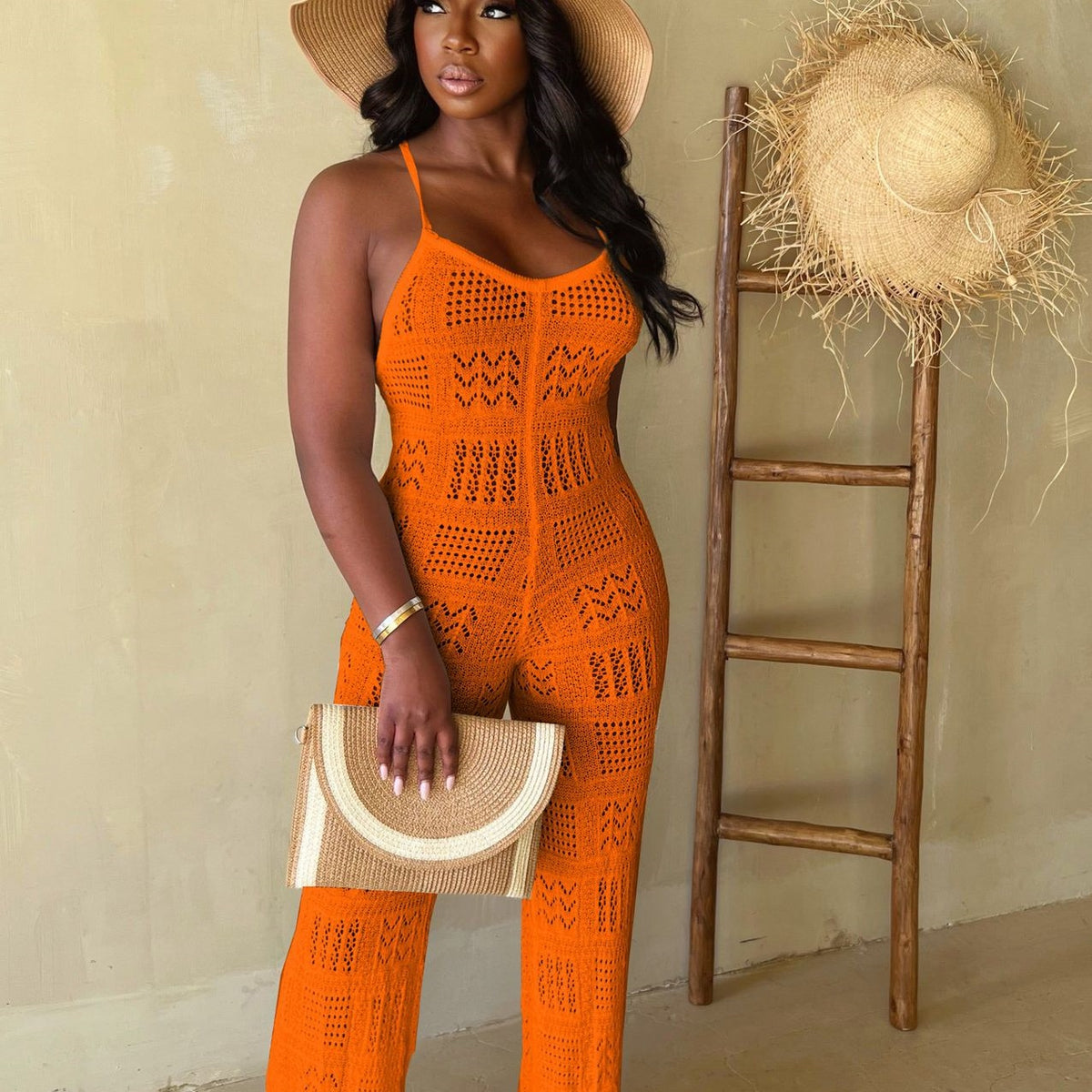 Woolen Knitted Sexy Sling Geometric Hollow-out Jumpsuit