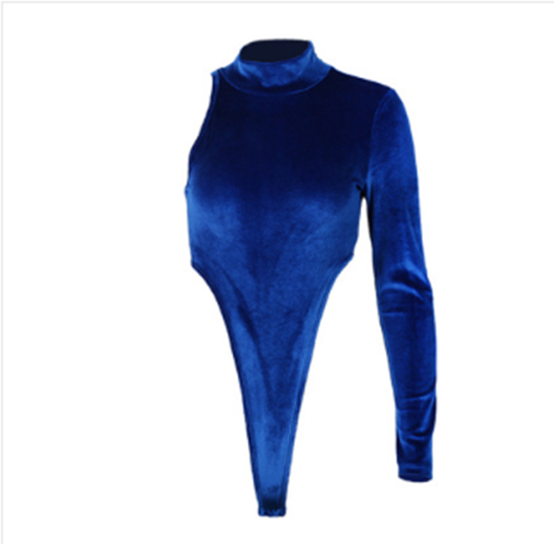 Gradient Single-sleeve High-neck Velvet Jumpsuit