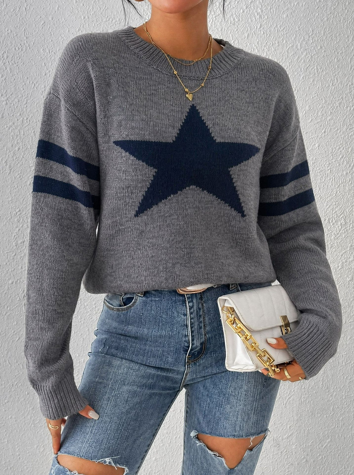 Womens Five-pointed-star Jacquard-knit Sweater