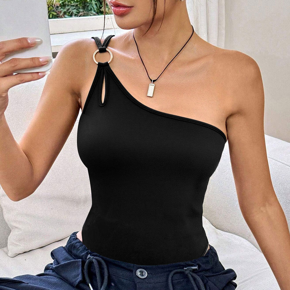 One-Shoulder Metal Detail Cutout Jumpsuit