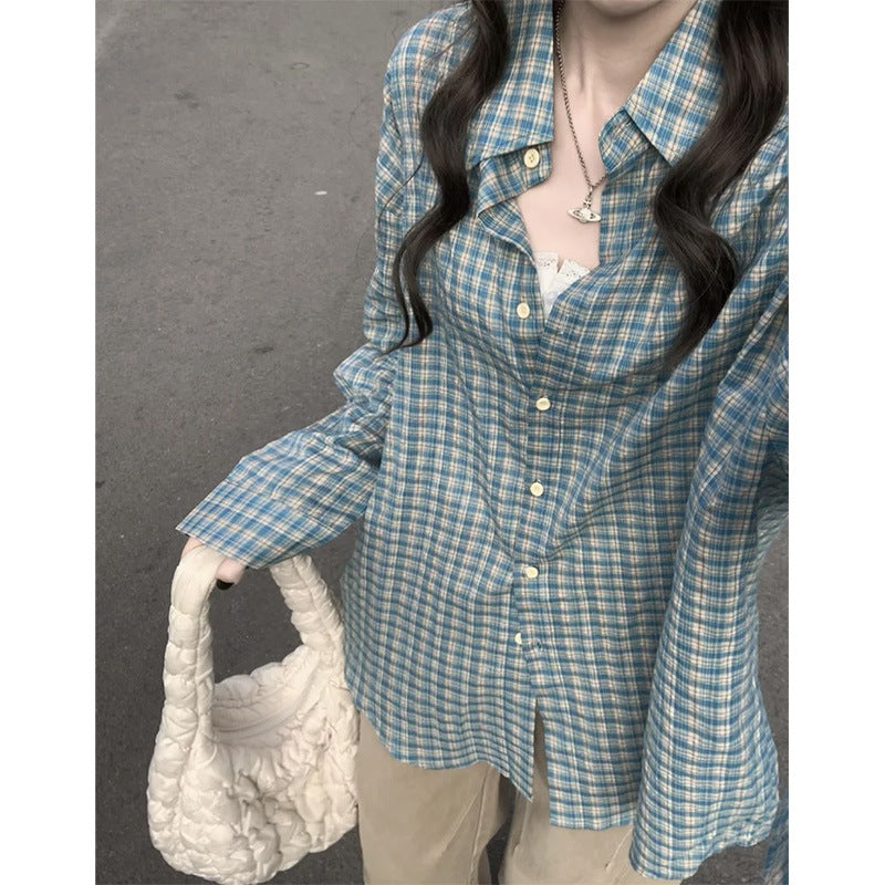 Early Spring New Blue Color Plaid Shirt For Women