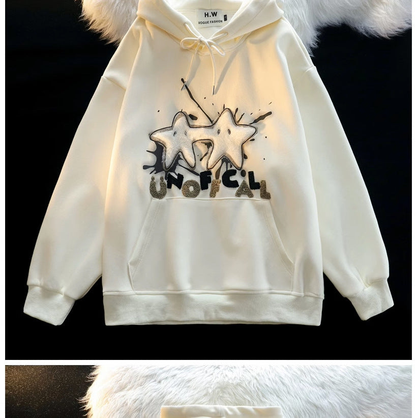 Women's Streetwear Flocked Star Graphic Hoodie