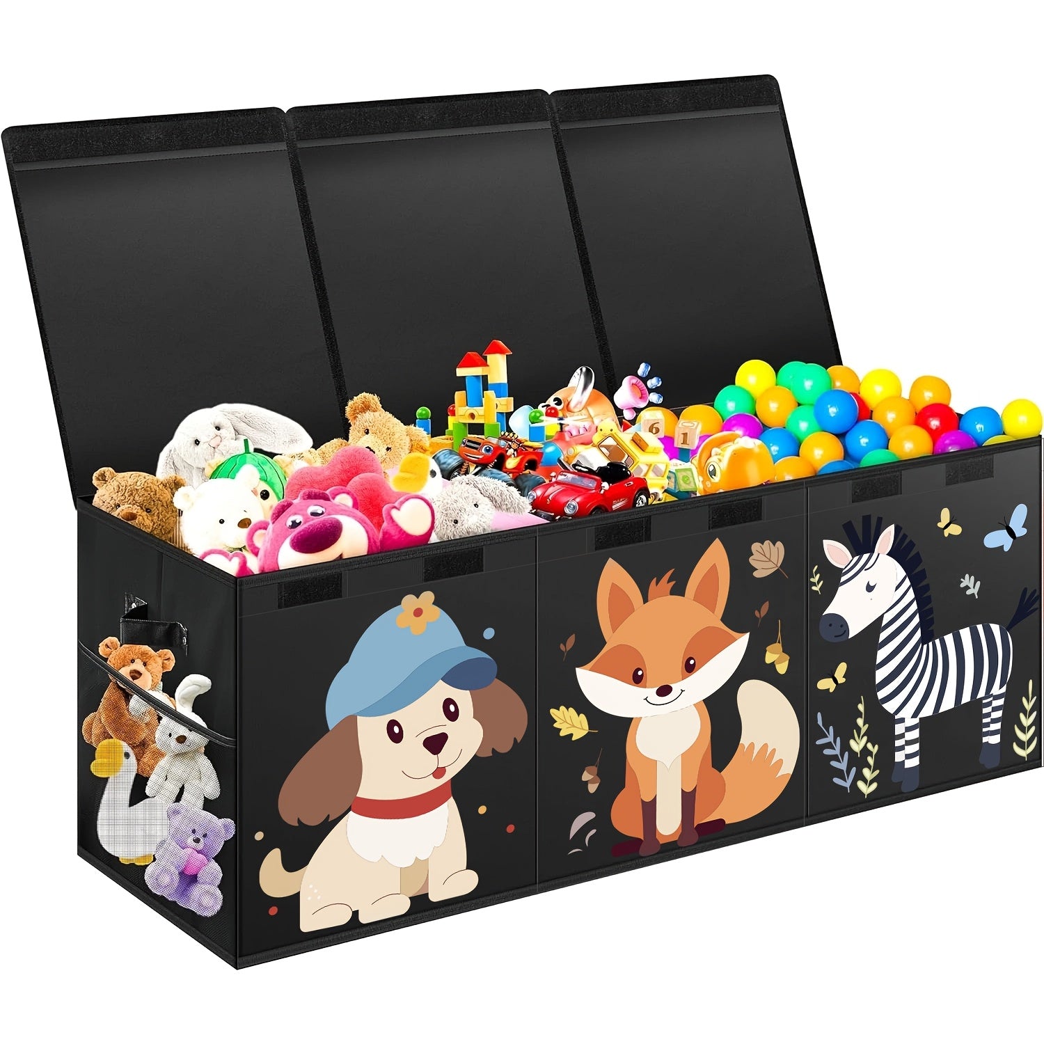 Extra Large Box, Collapsible Sturdy Storage Organizer With Lids, Dinosaur Box For 14+ Boys Girls, Chest Bin Baskets For Living Room, Playroom, Bedroom, Nursery, Black