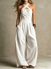 Chic Halterneck Sleeveless Waist-Cinching Jumpsuit