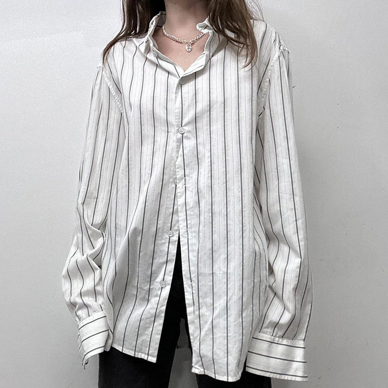 Niche Design Vertical Striped Loose Temperament Shirt
