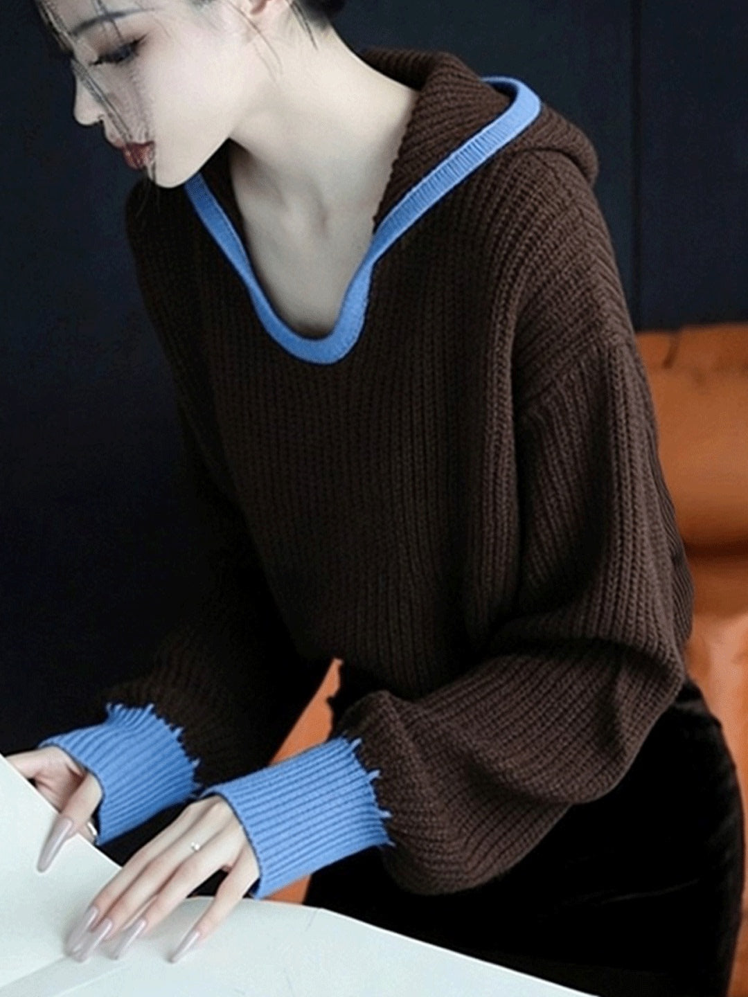 French-style Relaxed V-neck Sweater for Women