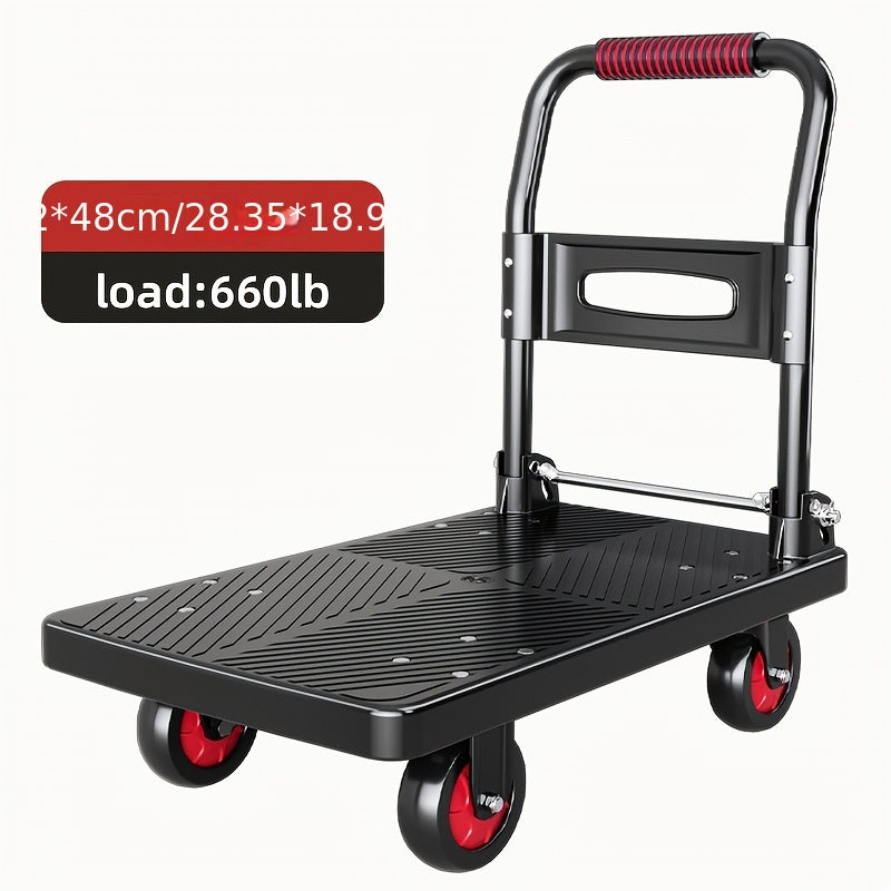 Heavy-Duty Folding Hand Cart with Silent Swivel Wheels, 660 Lbs Capacity
