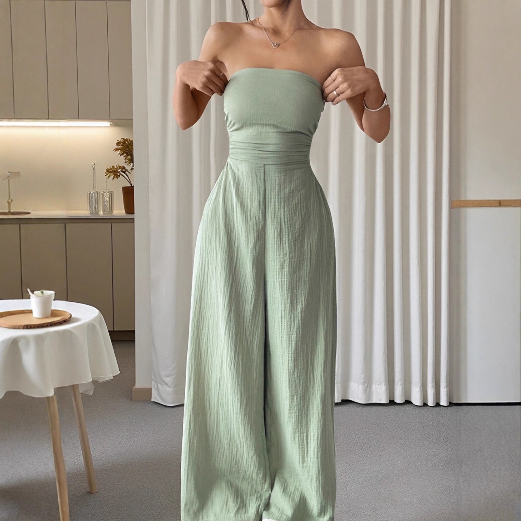 Women's Strapless Solid Color Jumpsuit