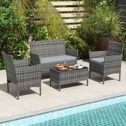 [4pcs Patio Set] MULTIGOT 4pcs Patio Furniture Set With Washable Cushions And Tempered Glass Coffee Table Gray