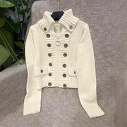 Double-breasted Stretchy Slim-fit Sweater Jacket