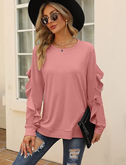 Chic Pleated Long Sleeve Round Neck Casual Women's Sweater