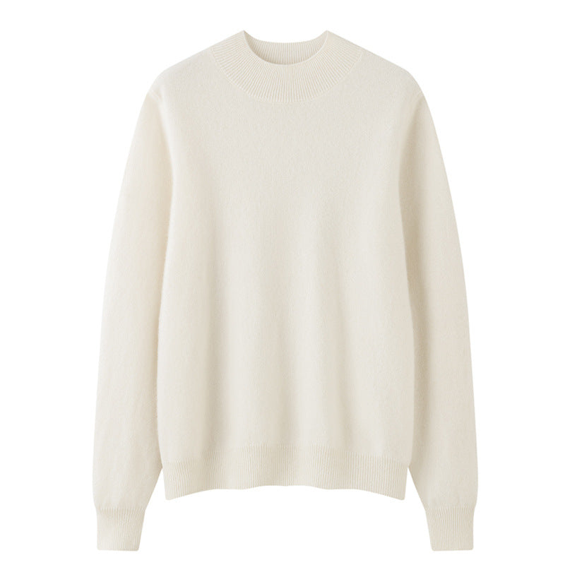 Womens Solid-color Loose-fit Mock-neck Cashmere Sweater