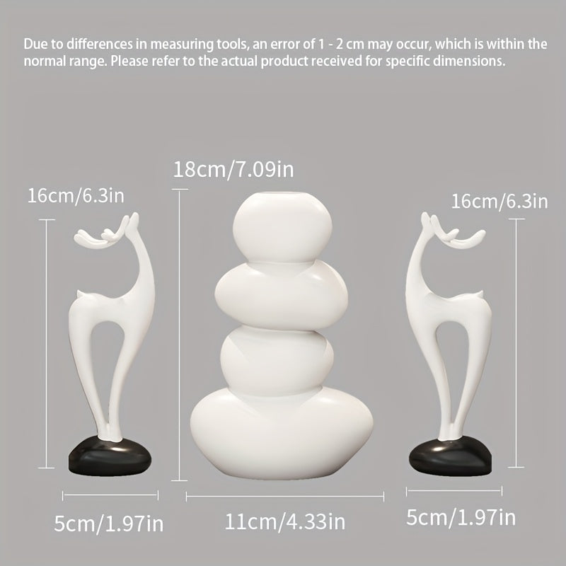 3pcs Resin Stone Vase Set, Vases Can't Store Water, Can Only Decorate Artificial Flowers, Lucky Deer, Christmas Elk Set, Table Decoration for Living Room Dining Room TV Cabinet Housewarming Gift, No…