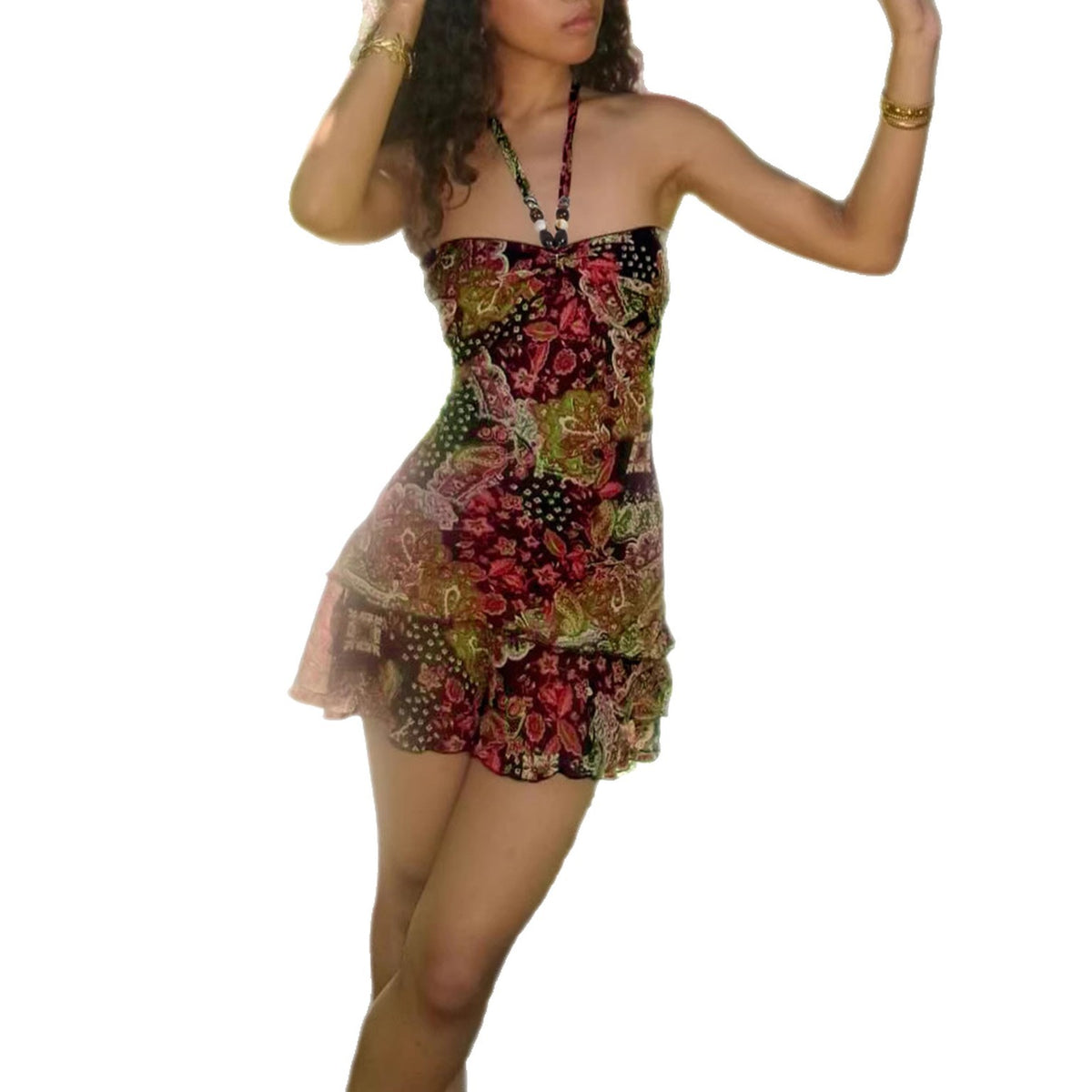 Retro Halter Ruffle Mini Dress