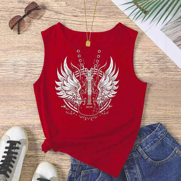 Wing Print Cotton T-Shirt – Short Sleeve, Casual Street Style