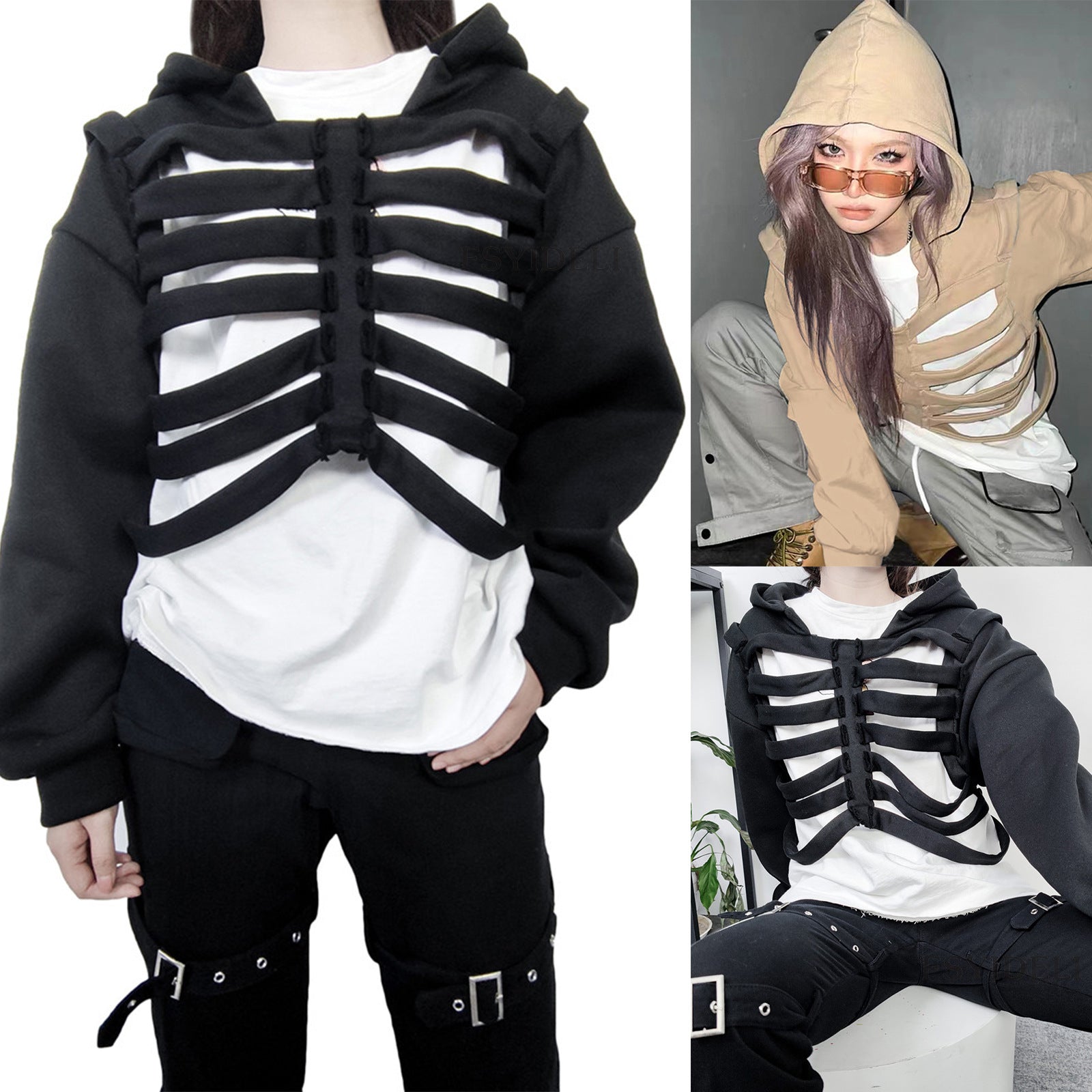 Trendy Skull Print Hooded Sweatshirt & Streetwear Pullover
