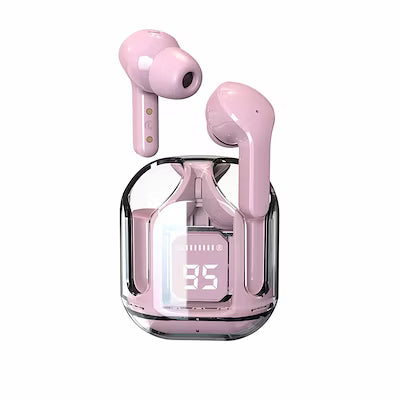 Transparent wireless Bluetooth earphones with digital display and stereo sound