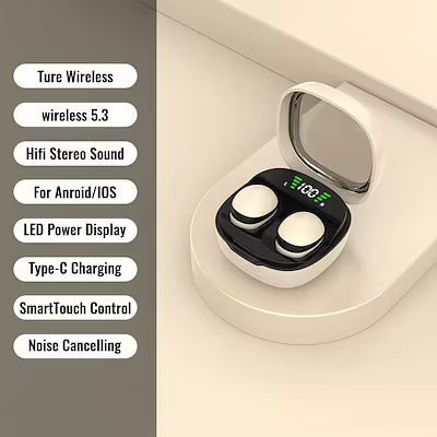 Ultra-thin wireless Bluetooth 5.3 earbuds with noise isolation