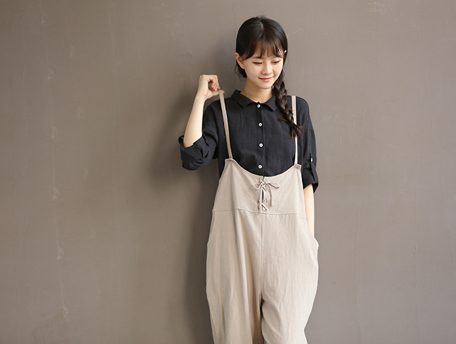 Vintage Cotton High-Waist Bib Pants & Overalls