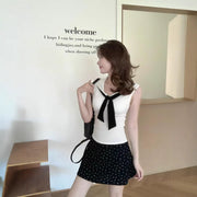 Contrast-Color Knitted Vest Top for Women – Slim Fit Short Sleeve