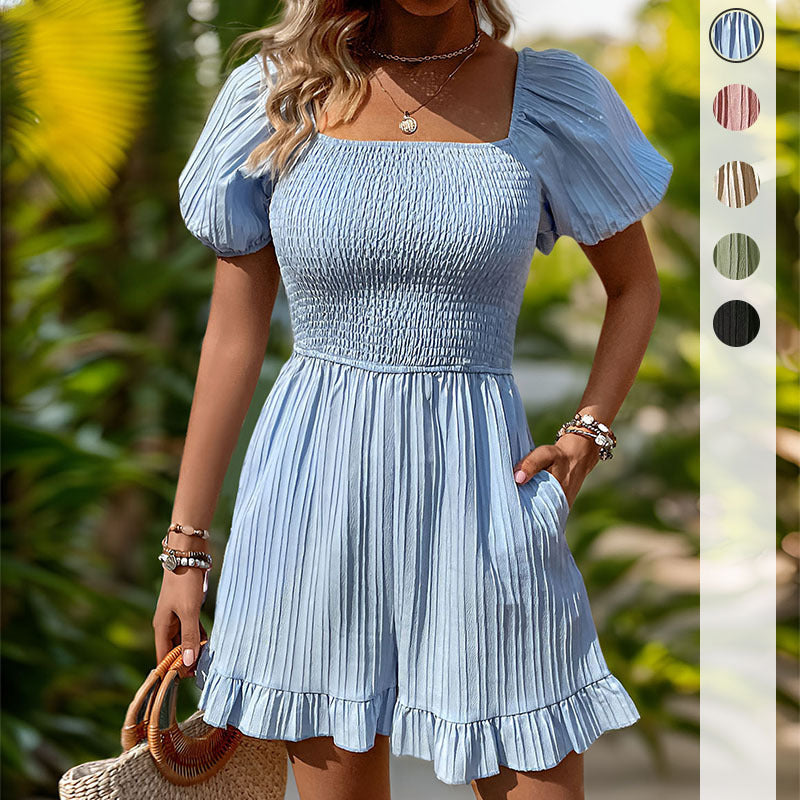 Elegant Boat Neck Solid One-Piece Romper