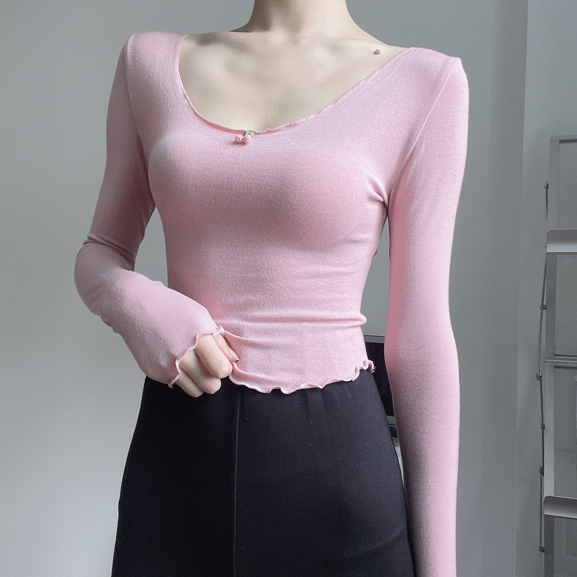 Women's Cherry Edge Long Sleeve Knit Top