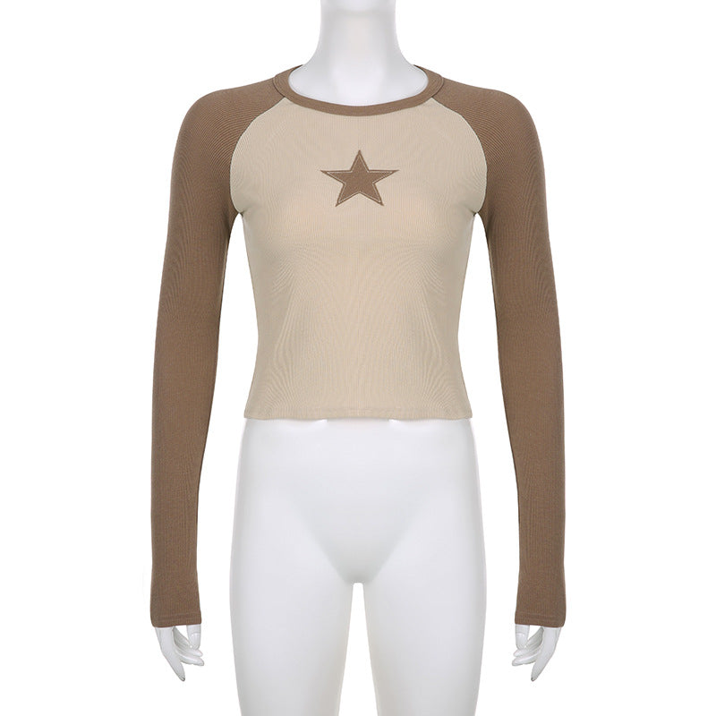 Women's Star Patchwork Long Sleeve Slim Fit T-Shirt