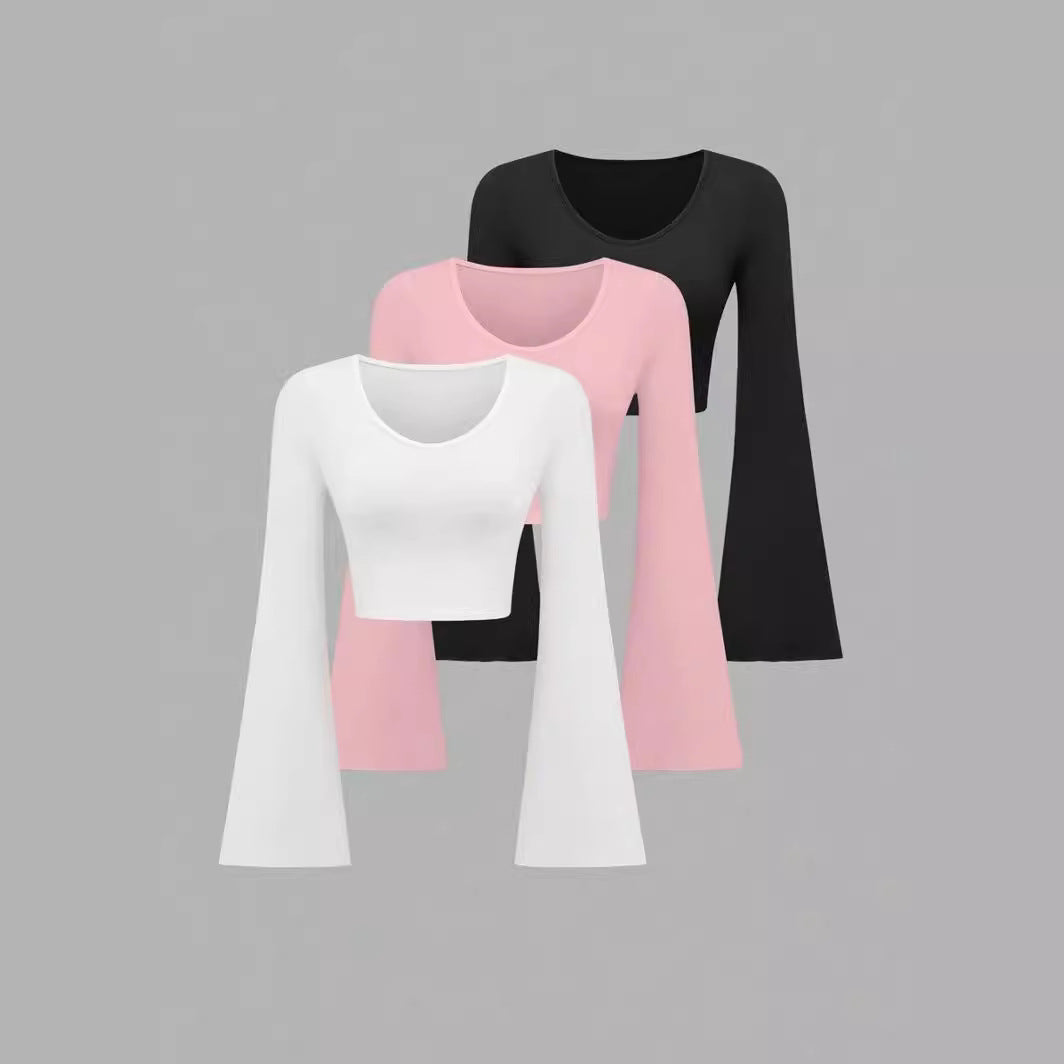 Slim-Fit Scoop Neck Bell Sleeve Crop Top