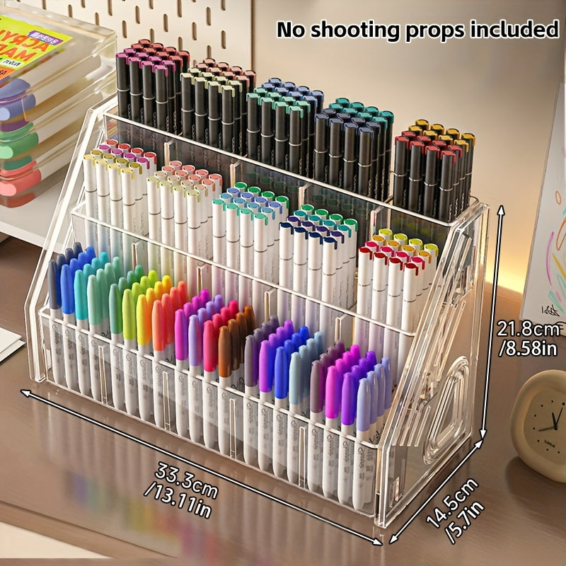 Large Capacity Acrylic Pen Holder Rack with Divided Brush Storage – Durable Organizer for Pens, Pencils and Markers