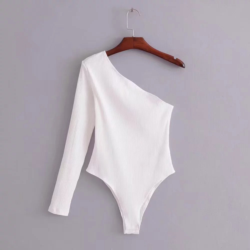 Women's Autumn Thread Elastic Diagonal Collar One-piece Bottoming Shirt