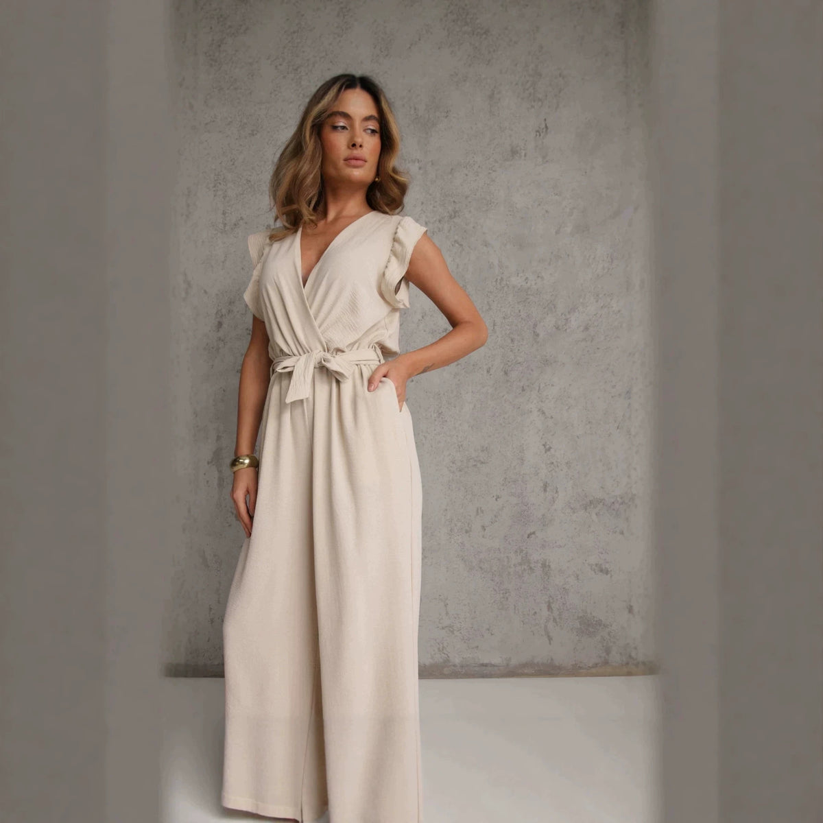 Womens Sleeveless Jumpsuit High-Waisted Lace-Up Wide-Leg Casual Pants