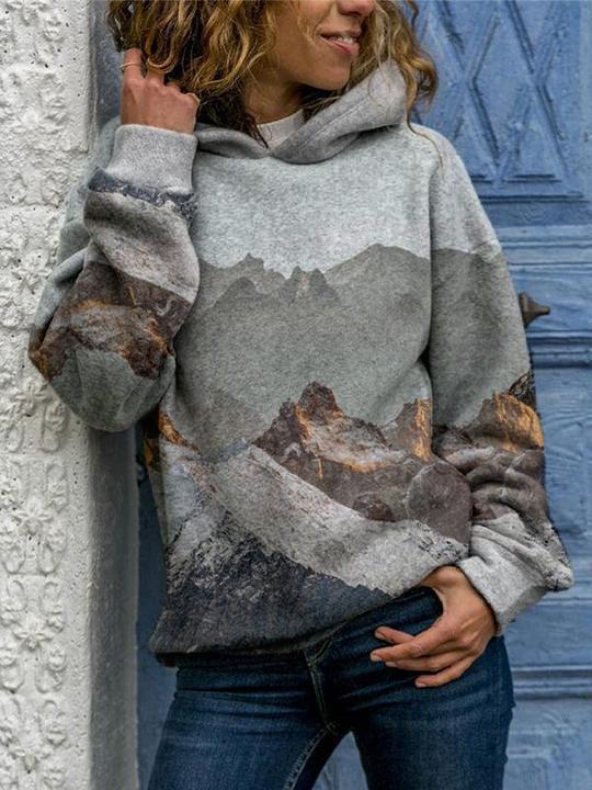 Women's Casual Digital Print Long Sleeve Hoodie