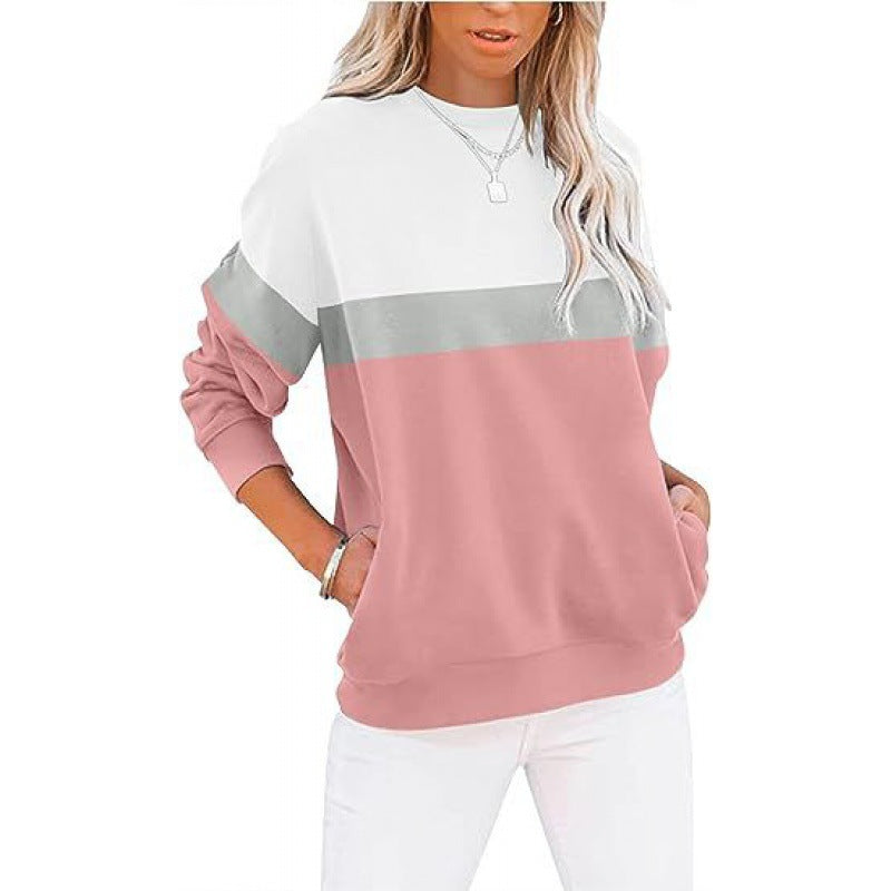 Women's Color-Block Long Sleeve Casual Sports Pullover Sweater