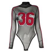 Sexy Striped Mesh Long-Sleeve Bodysuit