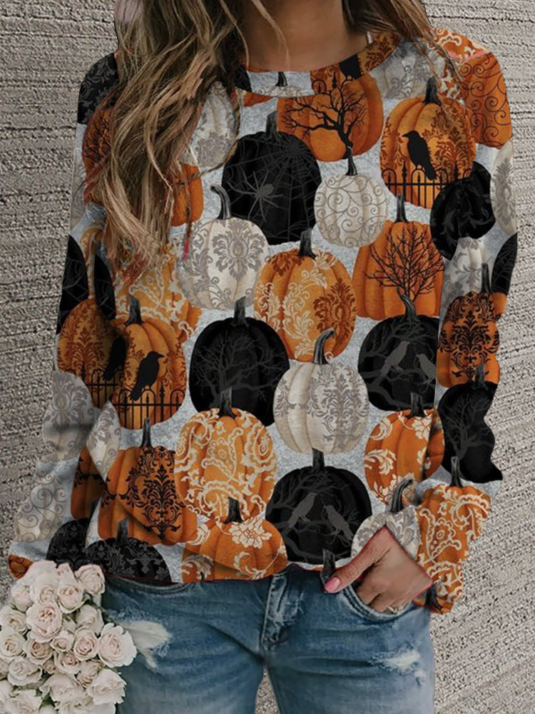 Women's Retro Floral Round Neck Casual Sweater