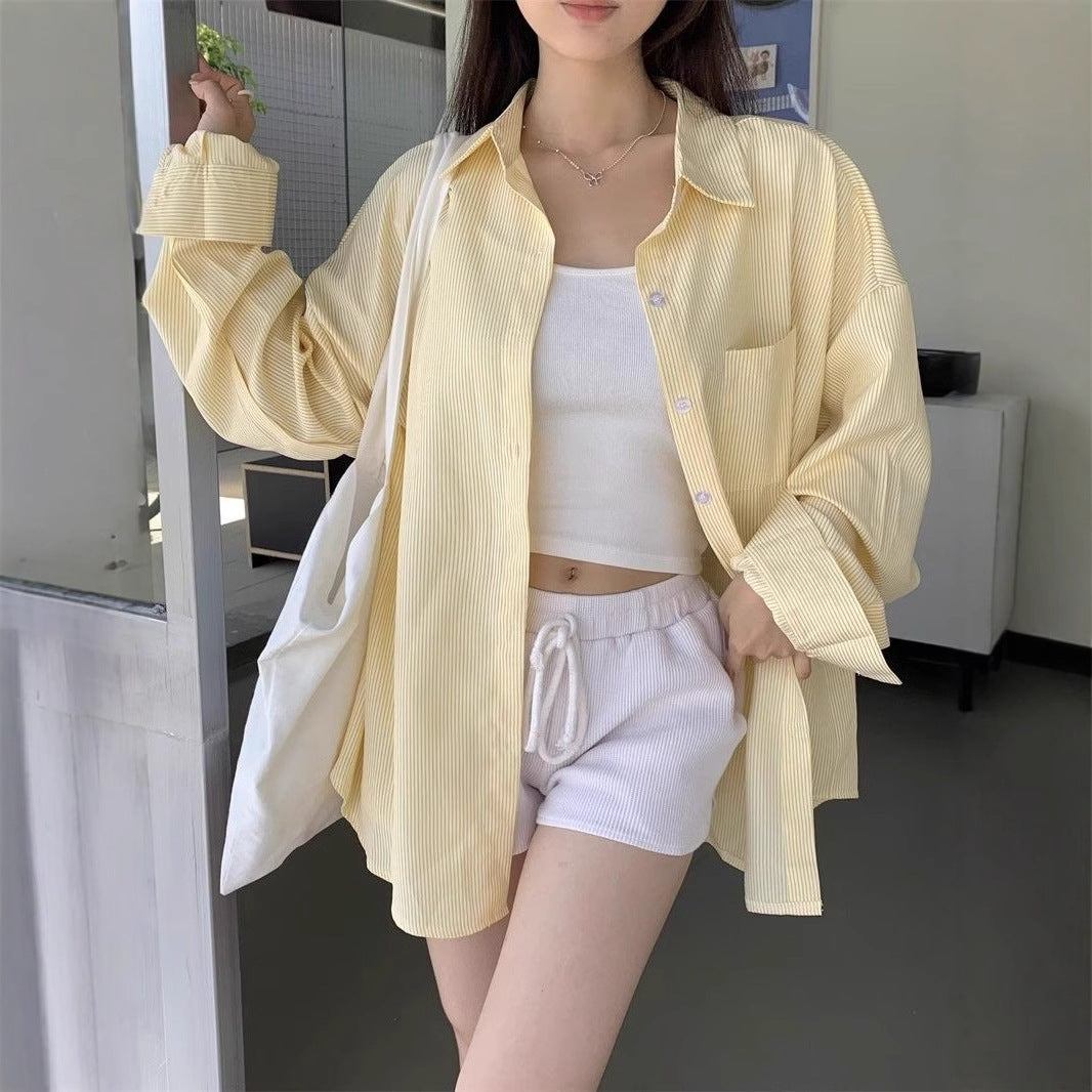 Casual Striped Women's Loose Button-Down Shirt Coat