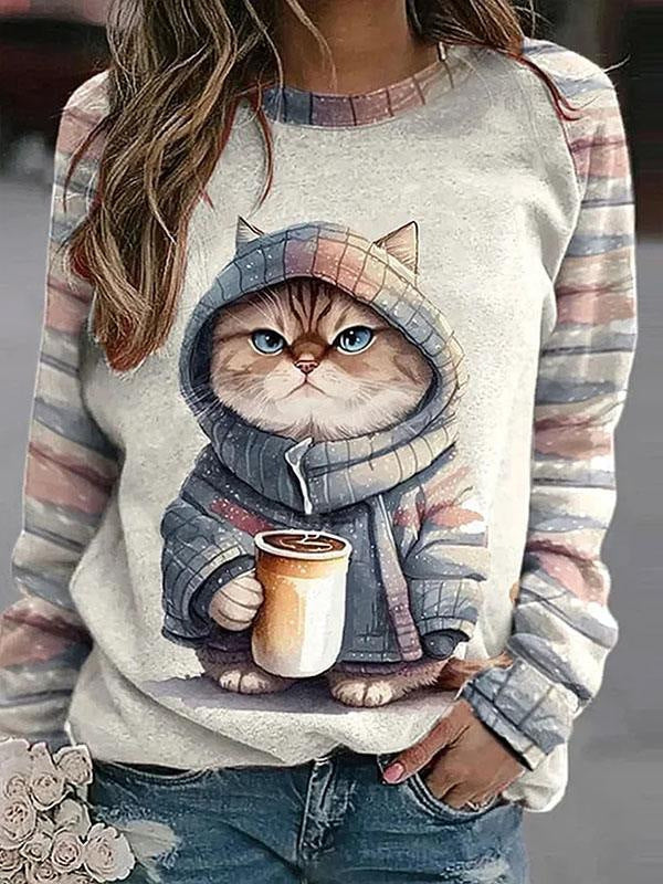 Chic Casual Digital Print Loose Women's Sweater