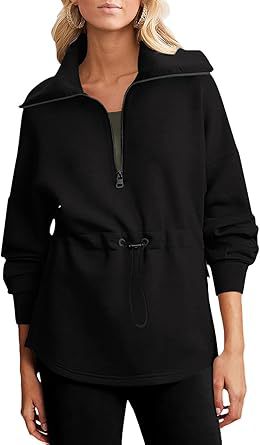 Women's Plus Size Half-Zip Drawstring Pullover Sweatshirt