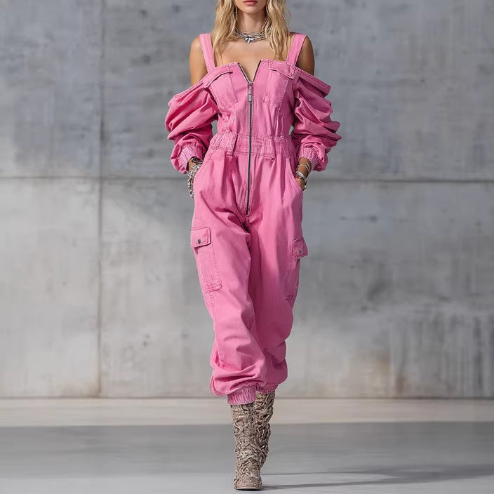 Slim-fit Denim Jumpsuit With Patchwork Design