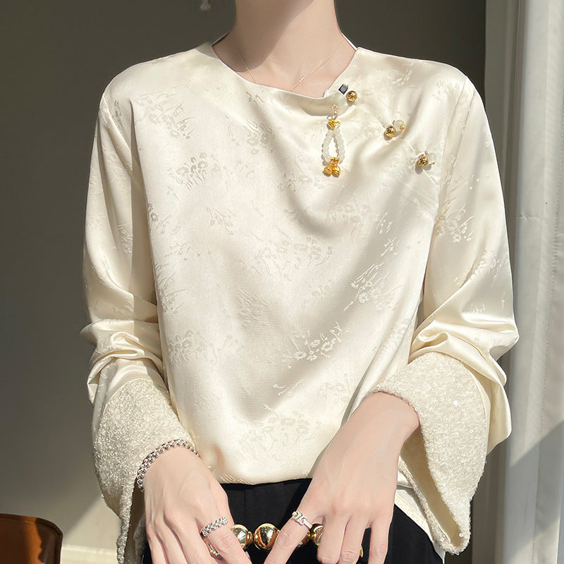 Elegant Long‑Sleeve Round‑Neck Top – Versatile Work & Weekend Wear