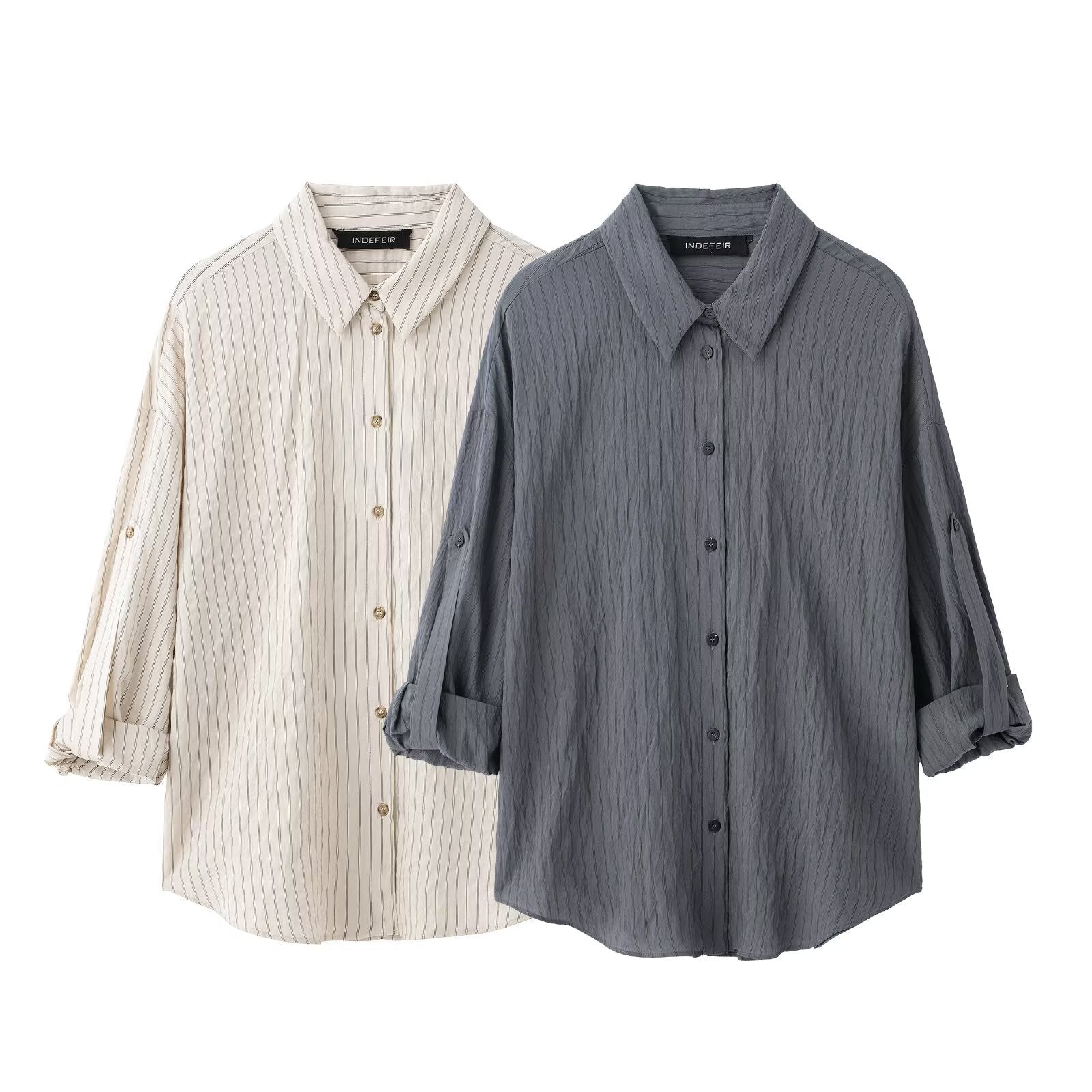 Classic Adjustable-Length Sleeve Striped Shirt For Women
