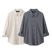 Classic Adjustable-Length Sleeve Striped Shirt For Women