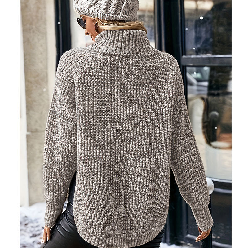 Fashionable High Lapel Split Pullover Long Sleeve Sweater