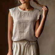 Lace-Panel Sleeveless Crew Neck Top – Loose Fit, Flattering Silhouette