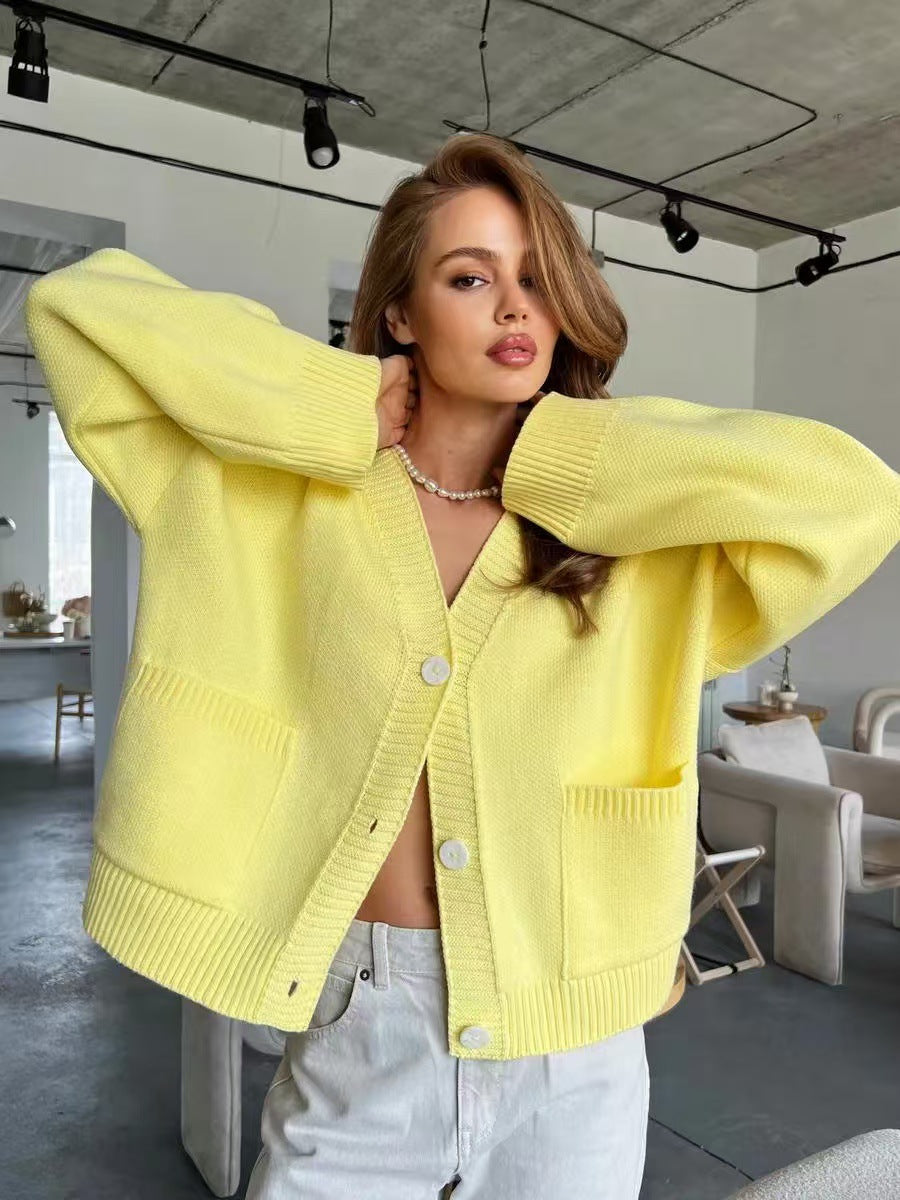 Loose and Idle Soft Glutinous Design Sweater Coat