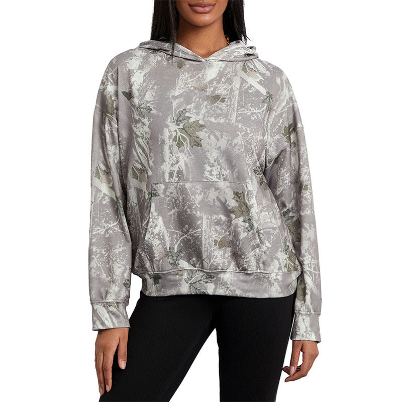Women's Loose Camouflage Maple Leaf Hoodie