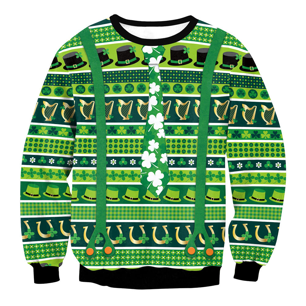 St. Patrick's Day 3D Print Long Sleeve Round Neck Sweater