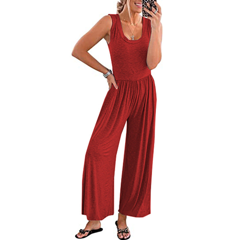 Women's Loose-Fitting Sleeveless Stretch Jumpsuit