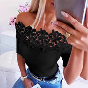 Lace-Trimmed Casual Top – Short Sleeve, Solid Color