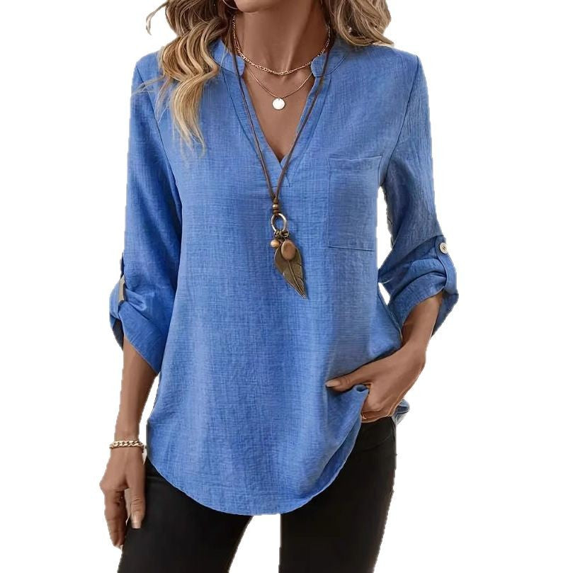 Plus Size Loose V-Neck Solid Tee